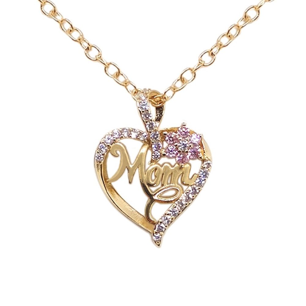 "Mom" Open Heart Flower Rhinestone Necklace - Picture 4 of 4